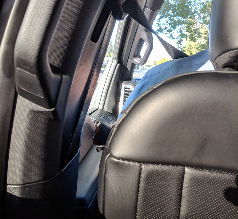 Just to show the stitching. The seat back cushion was loose on the seat frame, and floppy when the folks were getting situated. To my perception, the interior build quality was positively alarming.
